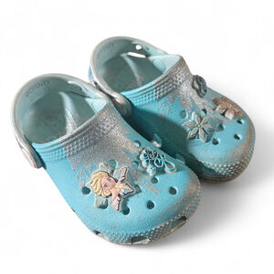 Crocs Kids C7 Blue Disney Frozen Elsa Glitter Clogs